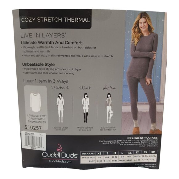 Cuddl Duds Cozy Stretch Thermal Long Sleeve Crew Small Thumbholes Womens Top - Picture 6 of 10